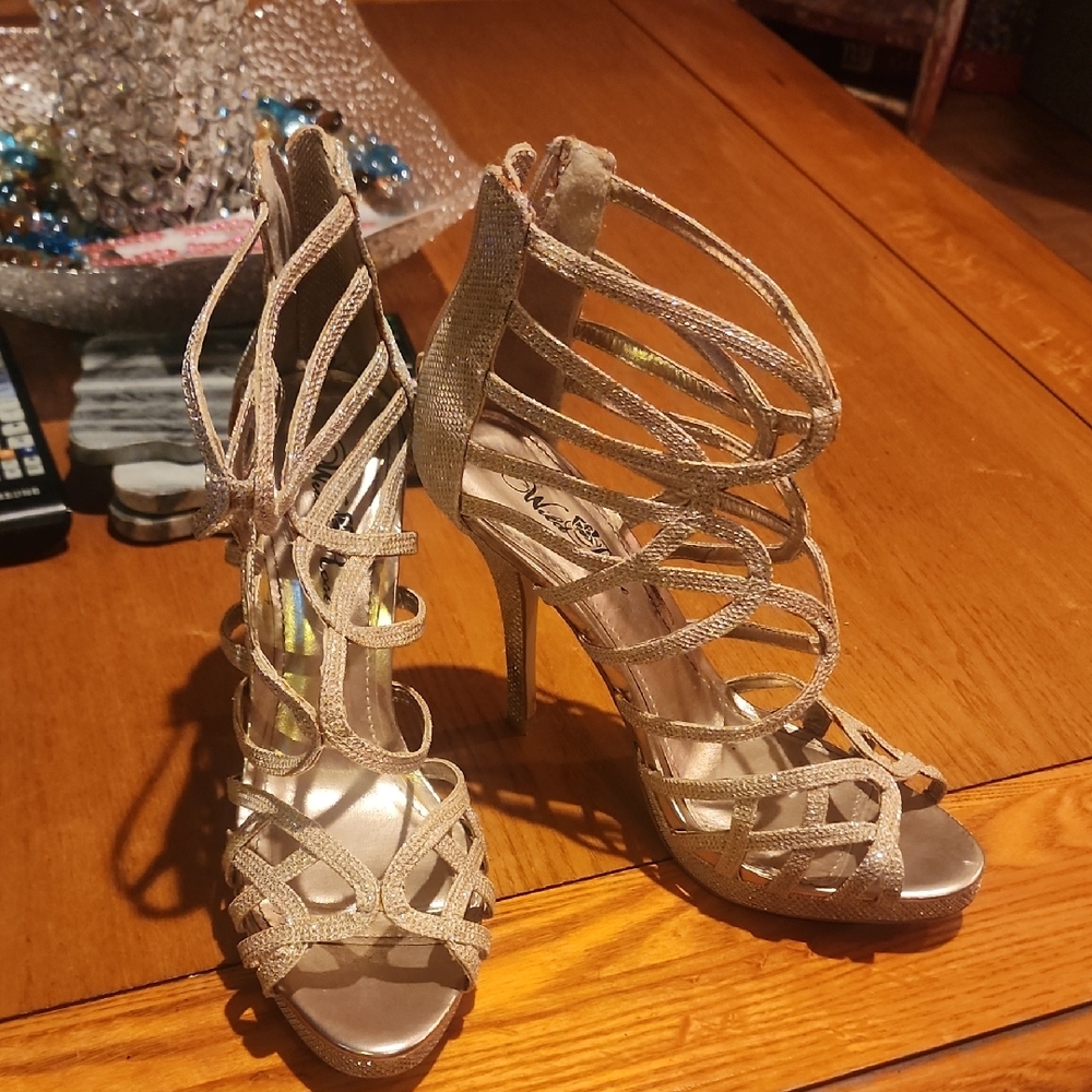 Wild Rose Shimmering Gold Strappy Heels
